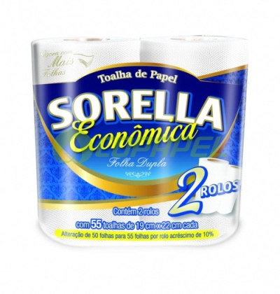 Papel toalha branco p/ cozinha pacote c/ 2 rolos Sorella Economico